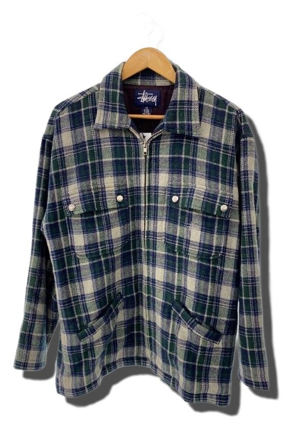STUSSY Ombre Check Zip Up Jacket M Wool Check Men 5223