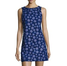 Alice + Olivia Clyde Shift Mini Dress 3D Floral Embroidered Size 6 Blue