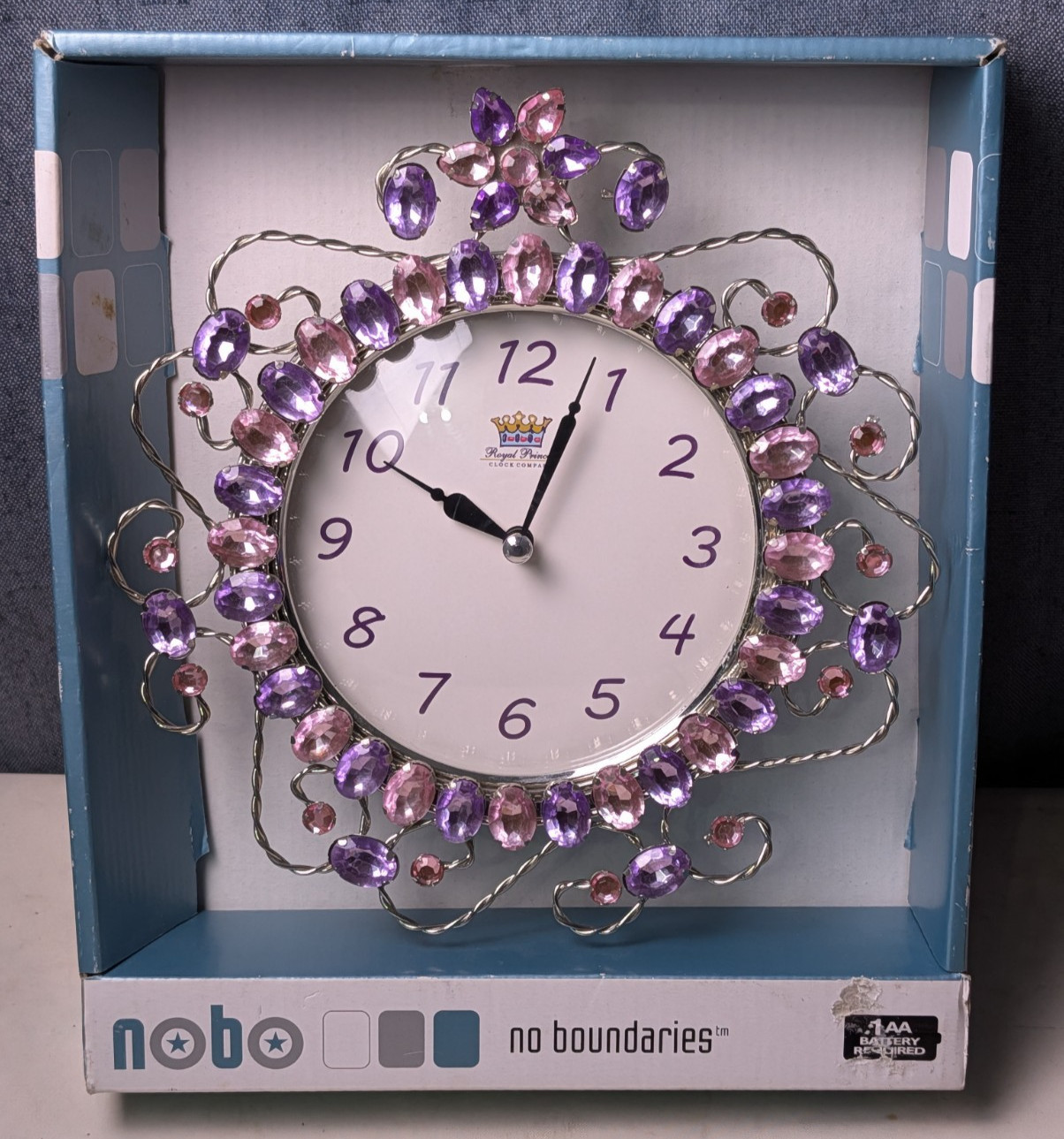 Royal Princess 8" Clock Company Jeweled Wall Clock Purple Ge
