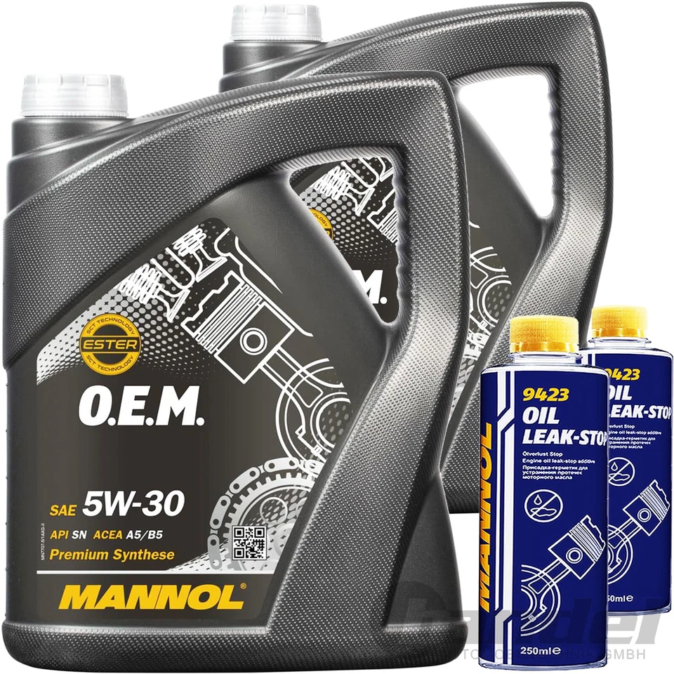 2x5L MANNOL 5W30 ÖL+500ml OIL-LEAK-STOP DICHTMITTEL passend für FORD VOLVO