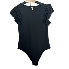 Black, medium, ribbed sleeveless bodysuit