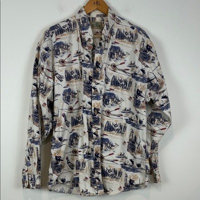 Vintage RedHead Button-Up Shirt Men s Large Cream Bow Hunting Hunter Long Sleeve