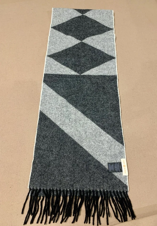 TORY BURCH Carnavalet кашемир/шерсть логотип геометрический шарф 68» черный-серый ~ ($250) - Изображение 2 из 4