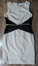 Calvin Klein Womens Sz 10 Taupe & Black Angle Waist Sheath Dress Snakeskin Belt