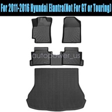 TPE Floor Mats Liners / Trunk Cargo Liner Black For 2011-2016 Hyundai Elantra