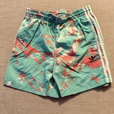 Adidas Originals Trefoil Swim Shorts Mens Small Tie Dye Aqua Pink 3 Stripe