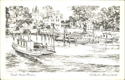 Tred Avon Ferry Oxford Maryland vintage artist signed John Moll art postcard c69