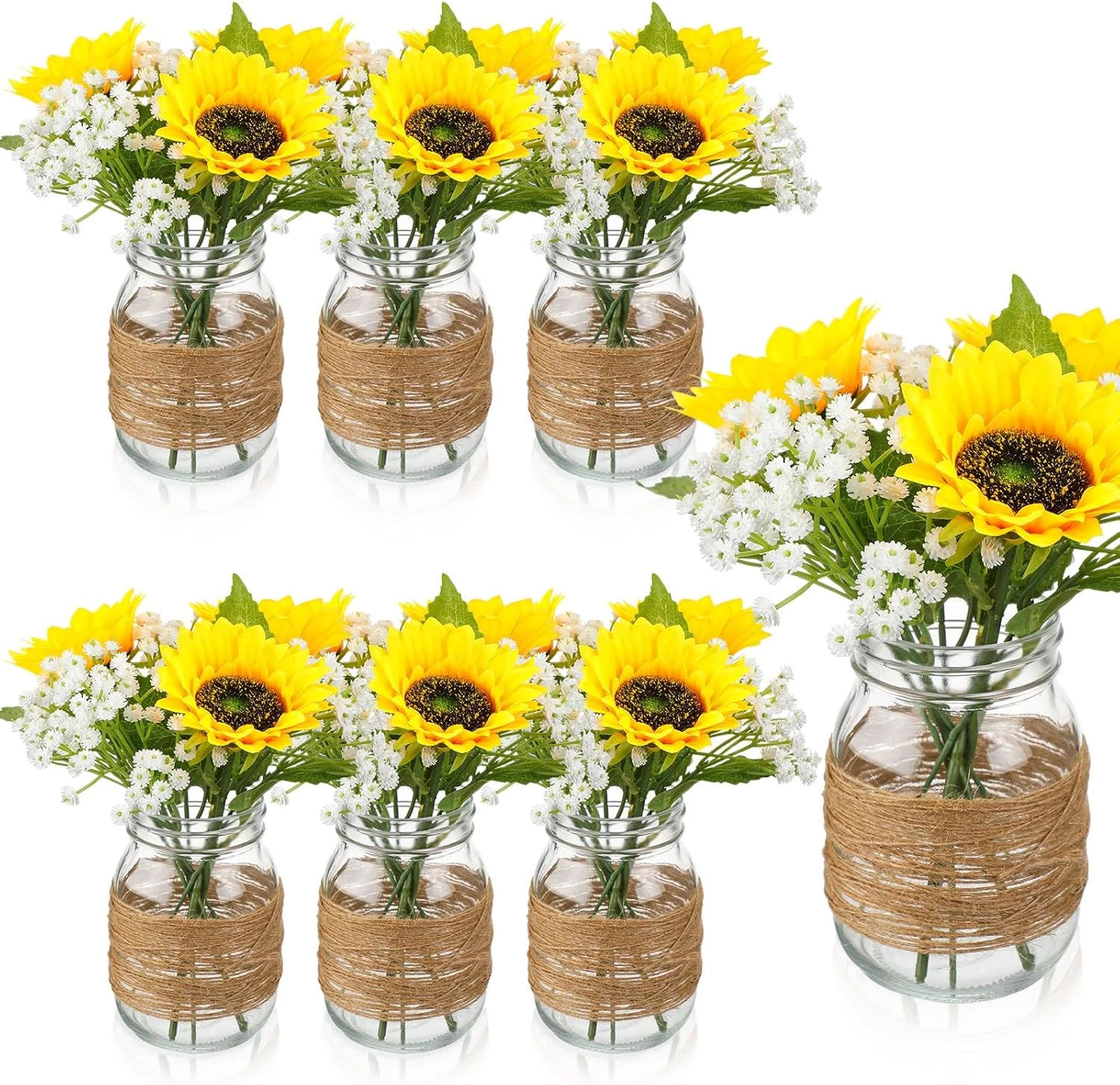 Sunflower Mason Jar Centerpiece Set - 43 Pcs Rustic Floral Decor for Events