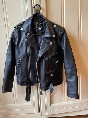 Kinder Skintan Lederjacke Brando Biker Rindsleder Motorrad Gürtel Jungen 10 Jahre