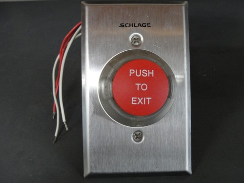RED PUSH TO EXIT BUTTON + PNEUMATIC TIMER + SCHLAGE STAINLESS WALL PLATE TESTED