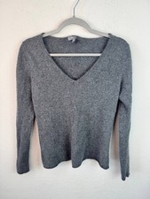 Neiman Marcus 100 Cashmere Sweater Women  s M Gray V Neck Quiet Luxury Old Money