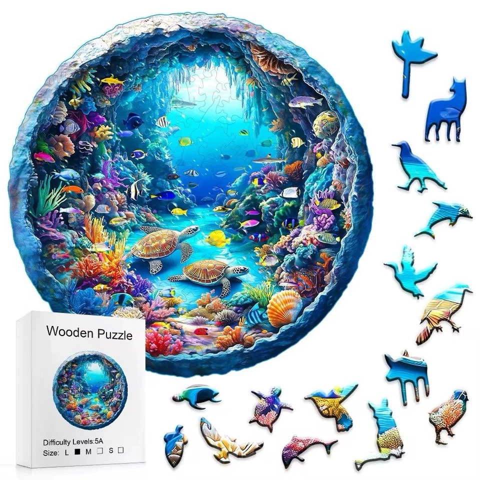 Wooden Underwater Ocean Jigsaw Puzzle for Adults & Kids Animal Pieces Colorful - Image 2 of 4