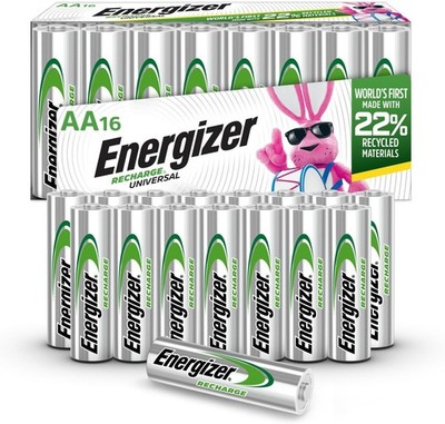 Energizer Recharge Universal Rechargeable AA Batteries 16 Count Pack of 1 Silver