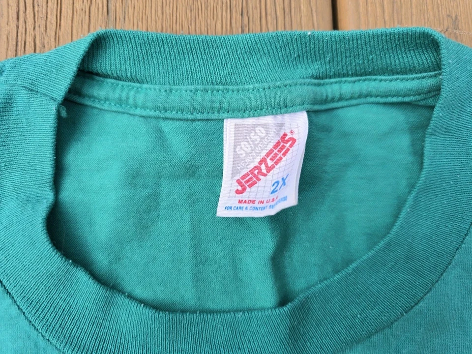 Vintage Single Stitch Jerzees TShirt Green Made USA 2XL Funny School Bus Driver - Image 3 of 4