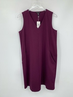 Eileen Fisher v-neck shift dress a-line sleeveless knit stretch Blackberry new S