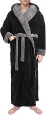 Mens Robe with Hood, Big and Tall Plush Fleece Long Robe for Men Full-Length ...