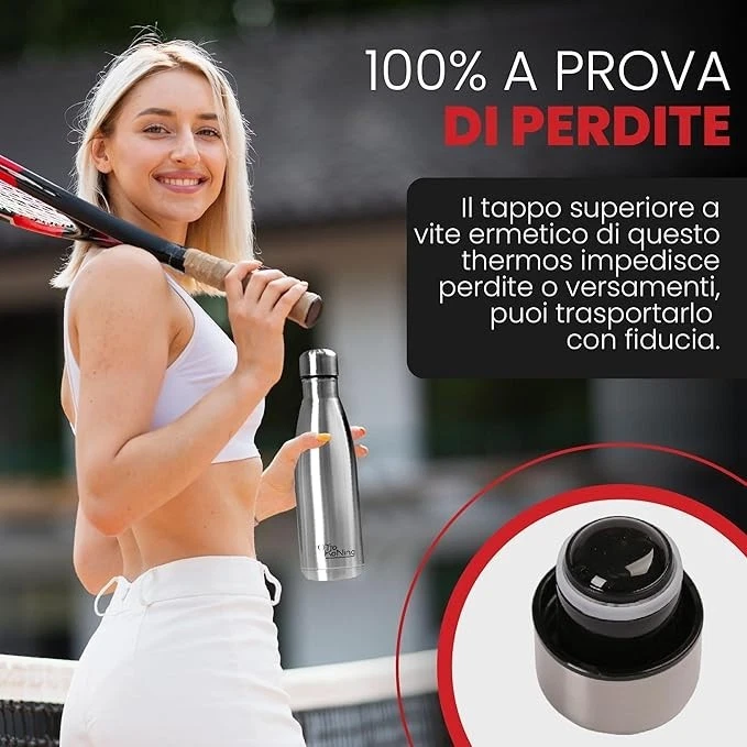 Borraccia Termica in acciaio inox 500 ml-Otto Koning- senza BPA - colore ARGENTO - Immagine 3 di 4