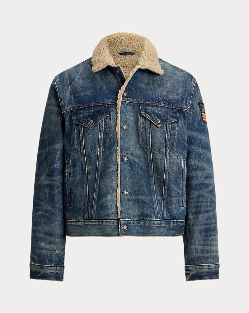 Polo Ralph Lauren Sherpa Fleece Lined Denim Trucker Jean Jacket Men’s Size L - product detail image 1