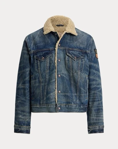 Polo Ralph Lauren Sherpa Fleece Lined Denim Trucker Jean Jacket Men’s Size L video thumbnail