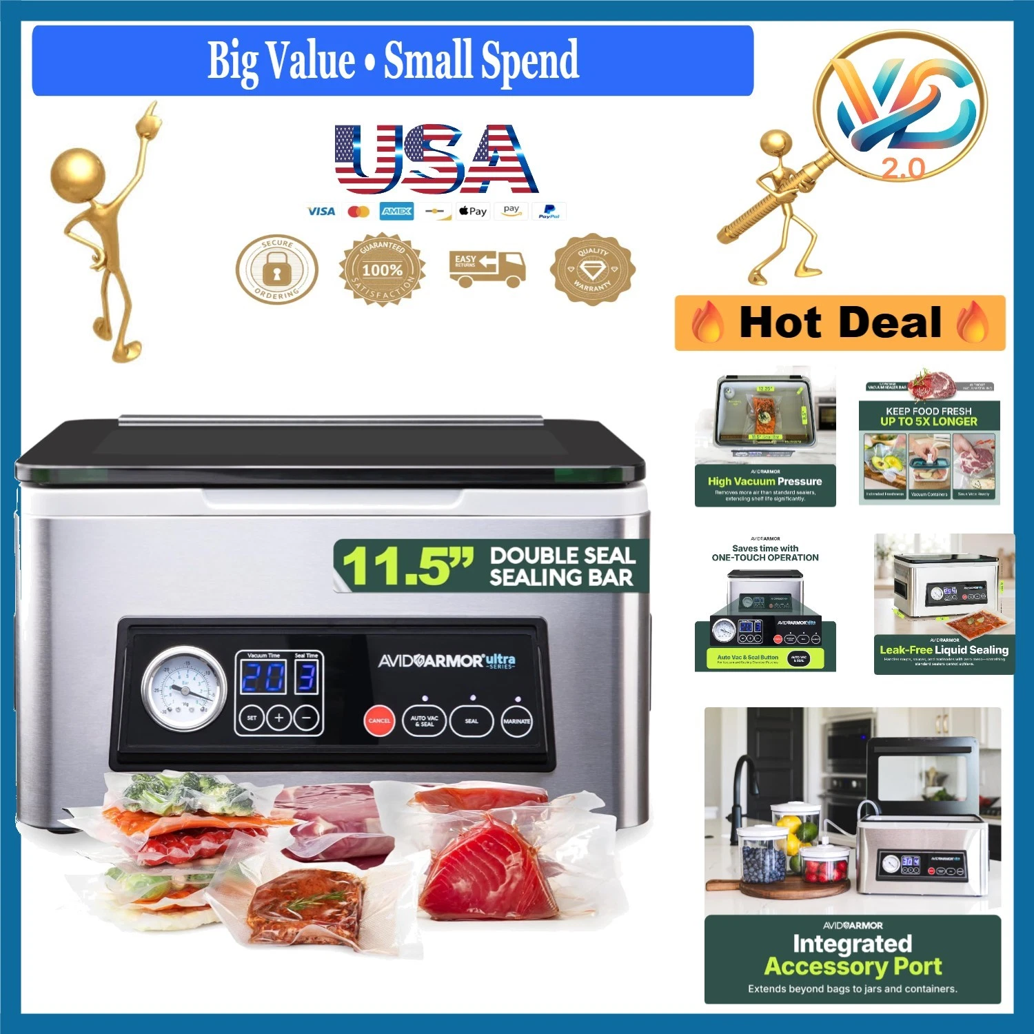 Ultra Series Chamber Vacuum Sealer Machine for Wet Foods, Stainless Steel