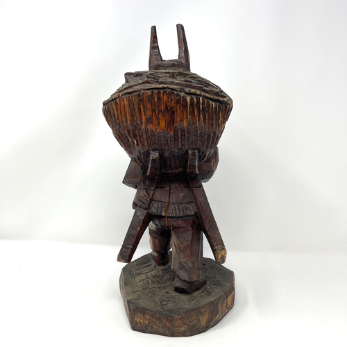 Vtg Hand Carved Wood Large 15" Sculpture Korea Asian Walking Man Farmer Traveler - Picture 3 of 9