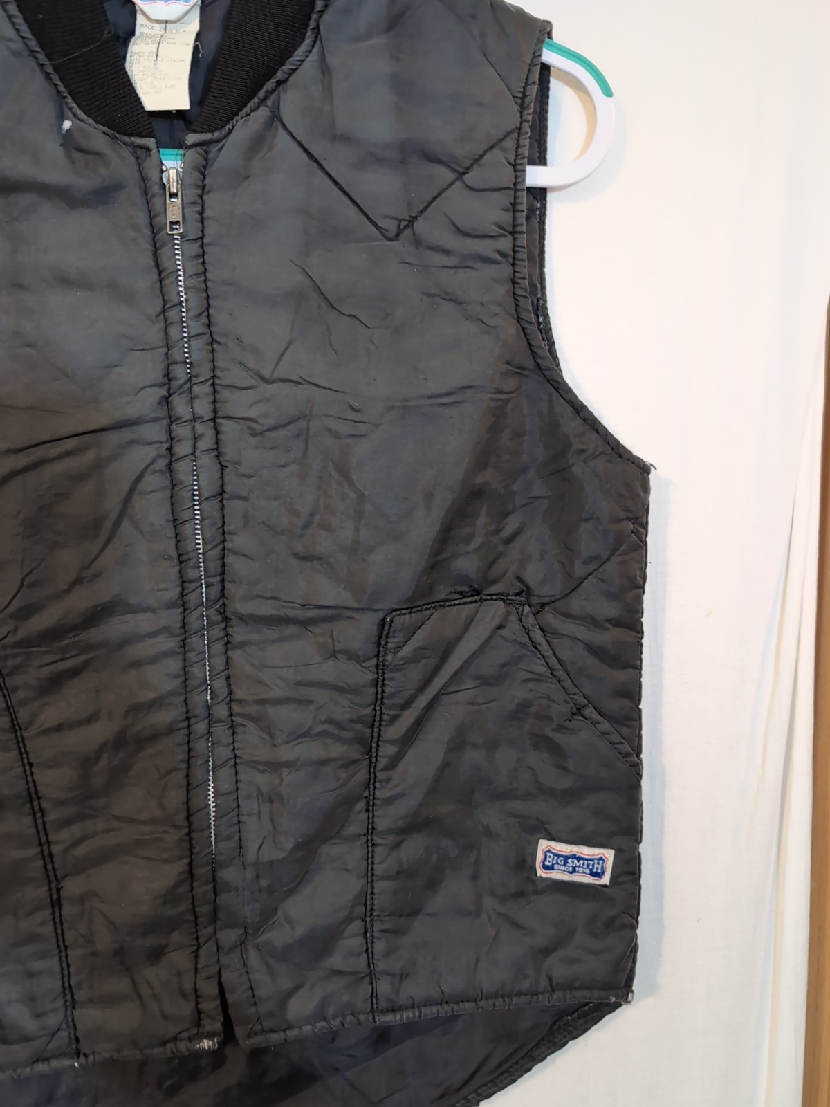 Vintage BIG SMITH Quilted Workwear Vest M Black Diamond Stitch USA Made