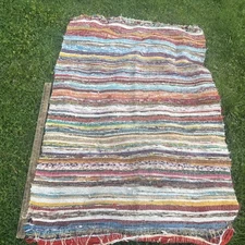 Vintage Rug Striped Fun Rag Accent Throw Rug 44” By 62” Farmhouse Rustic Country