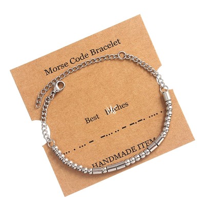 Morse Code Bracelets for Women Men,Silver Morse Code Bracelet
