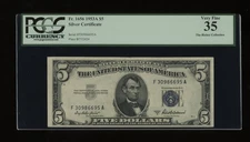 DBR 1953-A $5 Silver Fr. 1656 FA Block PCGS 35 Serial F30986695A