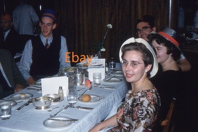 35 mm Dia, Diners At Restaurant Gala Evening, Queen Elizabeth Cunard Liner 1959