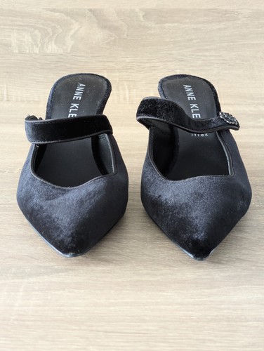 Anne Klein Rayonna schwarz Samt spitz zulaufend Mary Jane Riemen Slipper Pantoletten 7,5 M - Bild 3 von 20