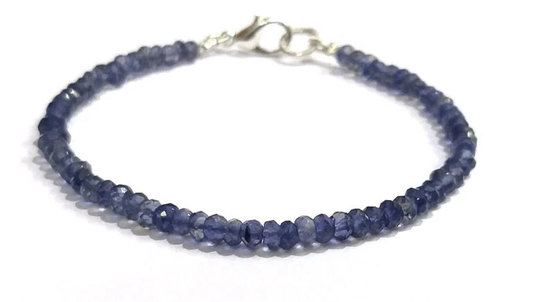 Brazalete con cuentas de piedras preciosas rondelle facetadas de 3-4 mm iolita azul natural 6-8" regalo Foto 4 de 4