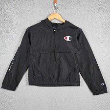 Champion Boys Jacket Size Medium 7 Black Rain Pullover 1/4 Zip Hoodie Track Boxy