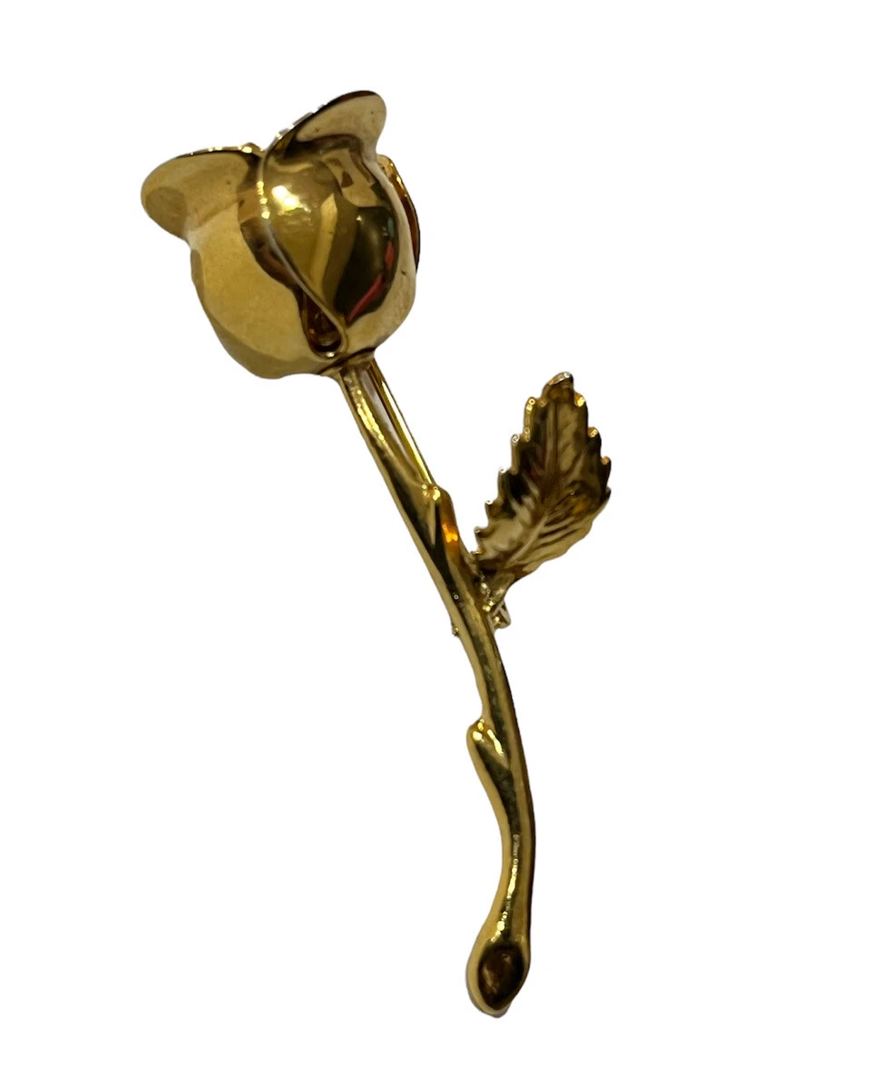 Vintage MONET Rose Stem Gold Tone Brooch Pin
