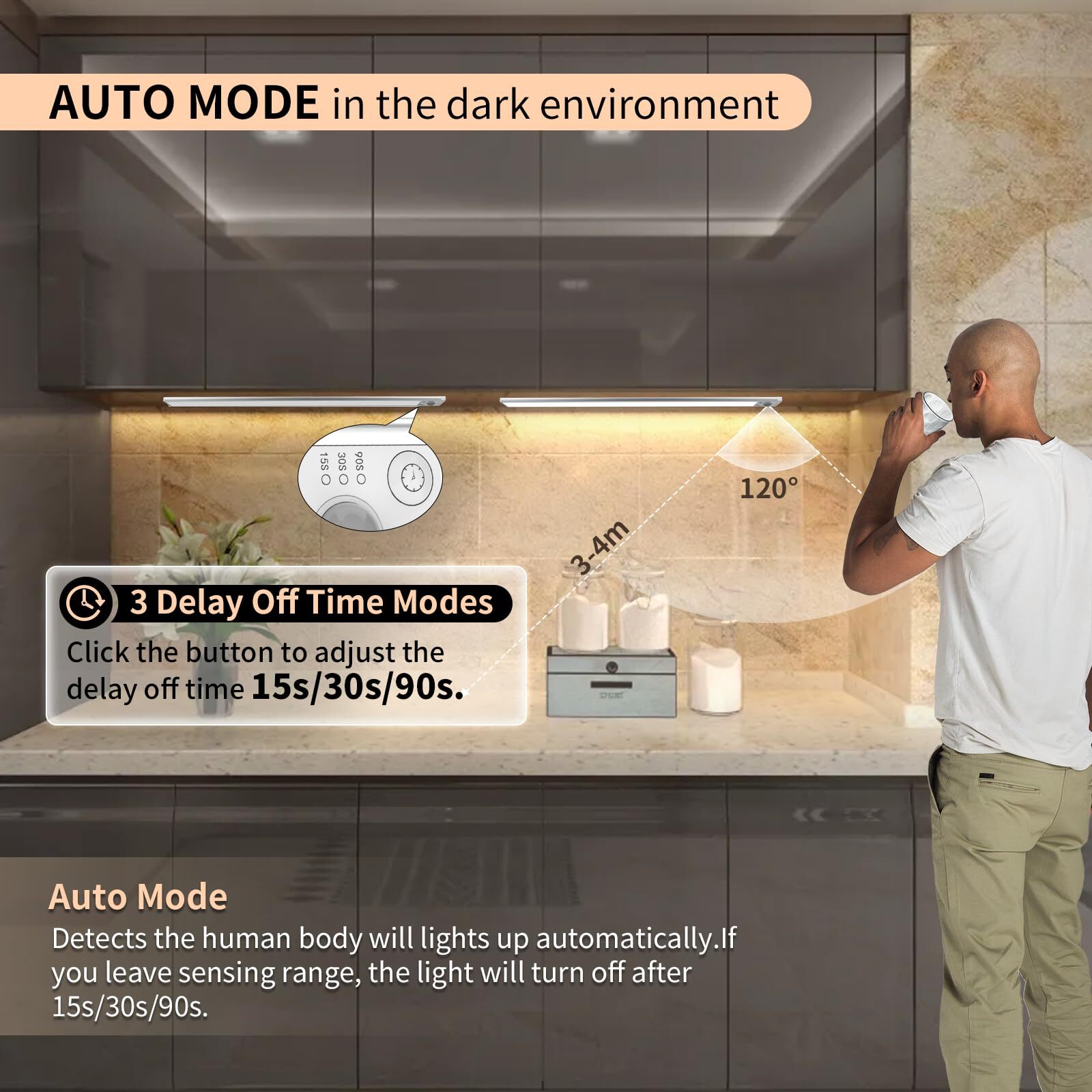 138 LED Motion Sensor Under Lights,3 Colors Dimmable Motion