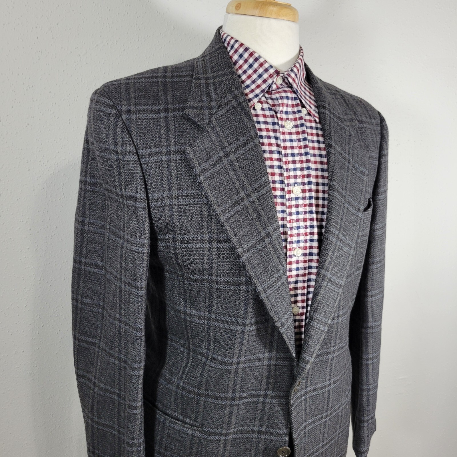 Valentino Uomo Men's Sport Coat Blazer Two Button Gray Plaid Wool US 42R ITALY thumbnail 5