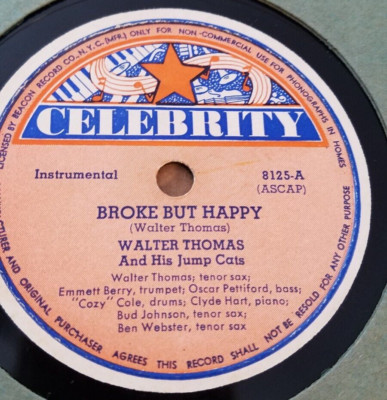 78RPM Celebrity Walter Thomas - Broke but Happy / Blues on the Delta, sharp V+E-