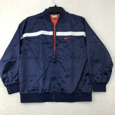 Vintage Y2K Nike Bomber Jacket Boys Medium Blue Satin Shiny Mesh Lined Kids Coat