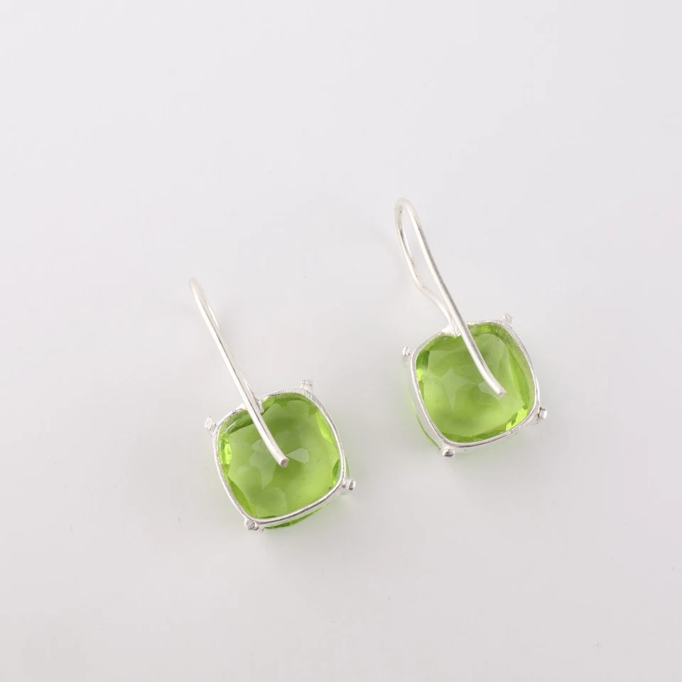Peridot Gemstone 925 Sterling Silver Jewelry Handmade Drop/Dangle Earrings 1" - Image 3 of 4