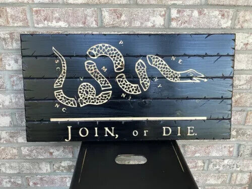 Wooden Join Or Die Style American Flag, Rustic Flag Black Polished Wooden Gift - Picture 3 of 7
