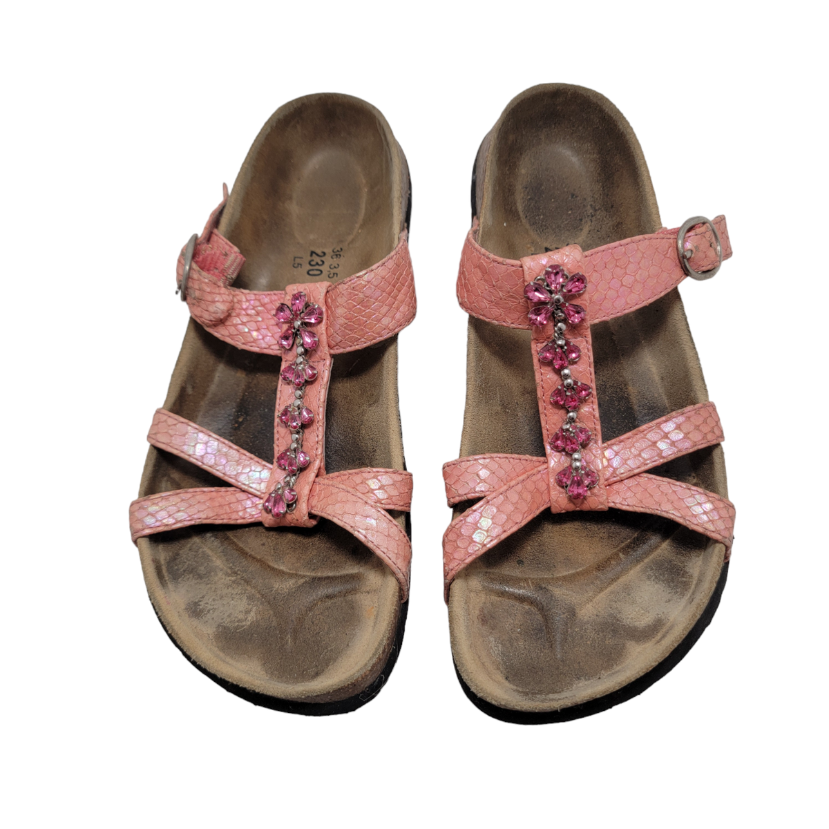 Betula by Birkenstocks Women Pink Leather Sandals Rhinestone Jewel