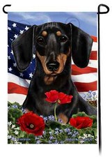 Dachshund SH Patriotic Flowers Garden Flag
