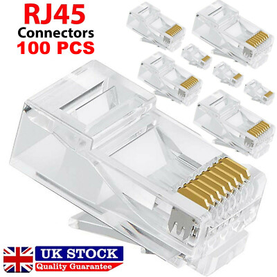 CAT5e Cat6 RJ45 Stecker Patchkabel Ende Netzwerk LAN Crimp Stecker GOLD Pins 100X