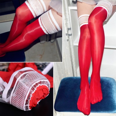 HALTERLOSE STRÜMPFE NYLONS STOCKINGS OIL GLANZ SHINY NYLON PANTYHOSE STRUMPFHOSE