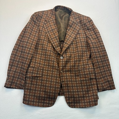 Juilliard Crown Sports coat mens 48 brown plaid blazer dark Academia Wool preppy