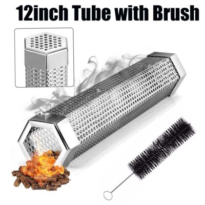 12in Stainless Steel BBQ Grill Smoker Box Tube for Pellet Wood Pipe Smoking Meat