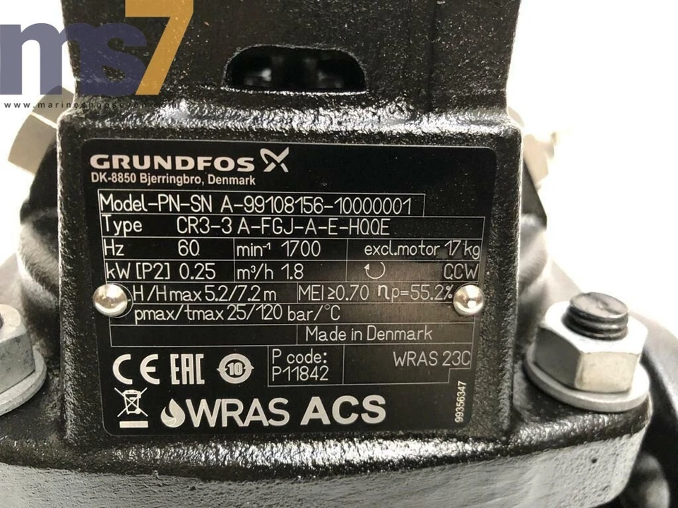 GRUNDFOS CR3-3 A-FGJ-A-E-HQQE MULTISTAGE CENTRIFUGAL PUMP 0.25 kW 60 Hz NEW - Image 4 of 4