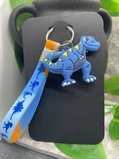 4" Silver-Tone Silicone Dinosaur Wristlet Keychain New Free Ship B1472
