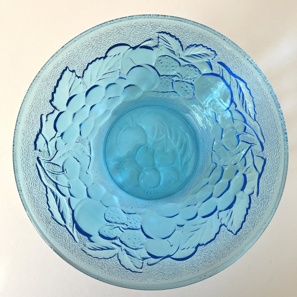 Vintage Blue Glass Bowls Dishes Serving Set Fruit Desserts Italian