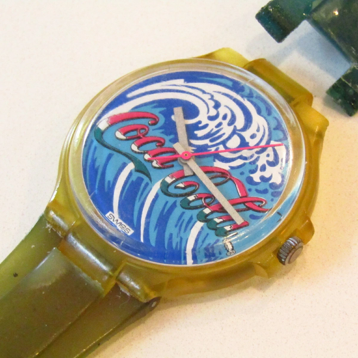 Vintage Swiss Coca Cola Watch Swatch Blue Waves 33mm BROKEN BAND